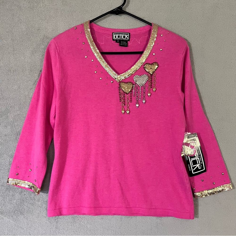 Berek 2 by Takato Sakon Pullover Sweater sequin Chained Hearts womens M Vintage